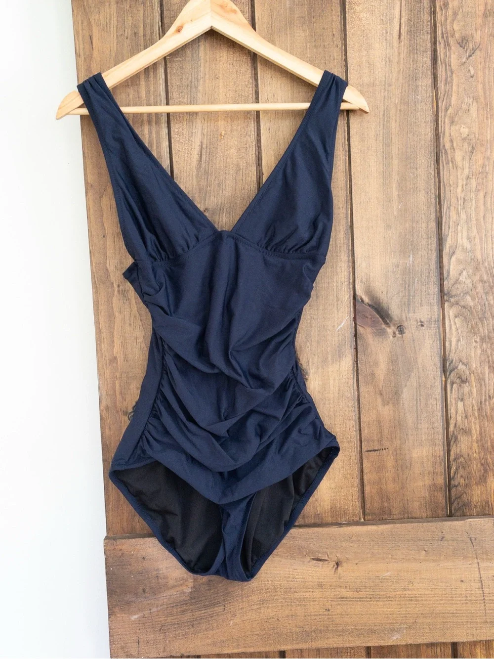 J. Crew Classic Navy Ruched Shirred Front One Piece Swimsuit Size 6 Long